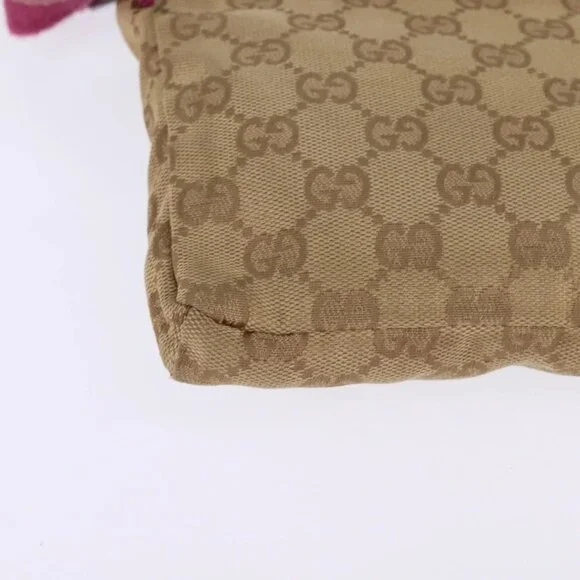 GUCCI GG Canvas Sherry Line Waist Bag Beige Pink Silver 28566 Auth 144532